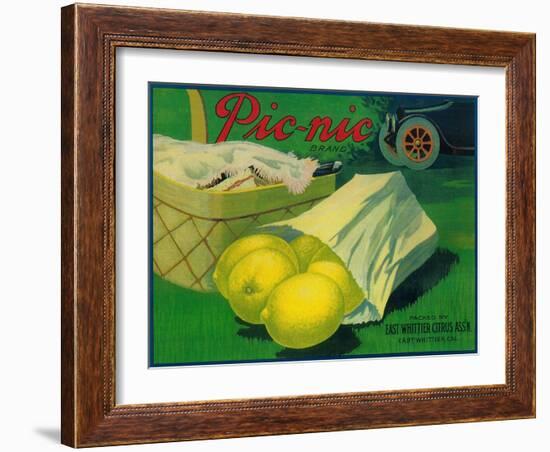 Picnic Lemon Label - Whittier, CA-Lantern Press-Framed Art Print