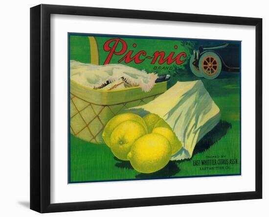 Picnic Lemon Label - Whittier, CA-Lantern Press-Framed Art Print