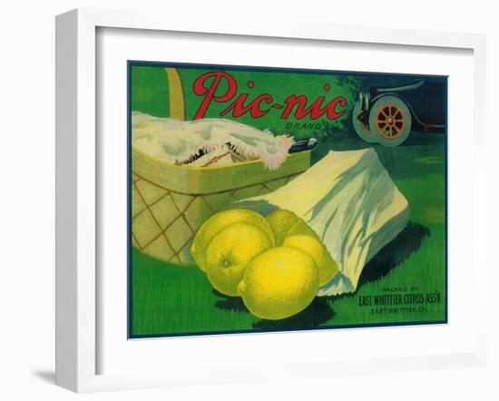 Picnic Lemon Label - Whittier, CA-Lantern Press-Framed Art Print