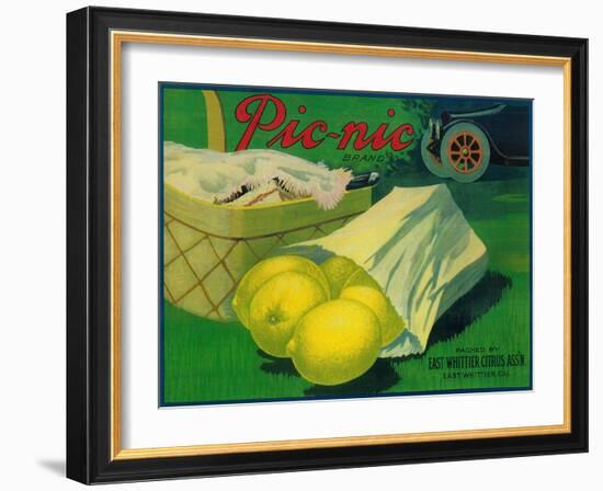 Picnic Lemon Label - Whittier, CA-Lantern Press-Framed Art Print