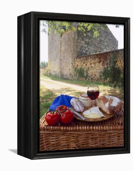 Picnic Lunch of Bread, Cheese, Tomatoes and Red Wine on a Hamper in the Dordogne, France-Michael Busselle-Framed Premier Image Canvas