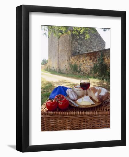 Picnic Lunch of Bread, Cheese, Tomatoes and Red Wine on a Hamper in the Dordogne, France-Michael Busselle-Framed Photographic Print