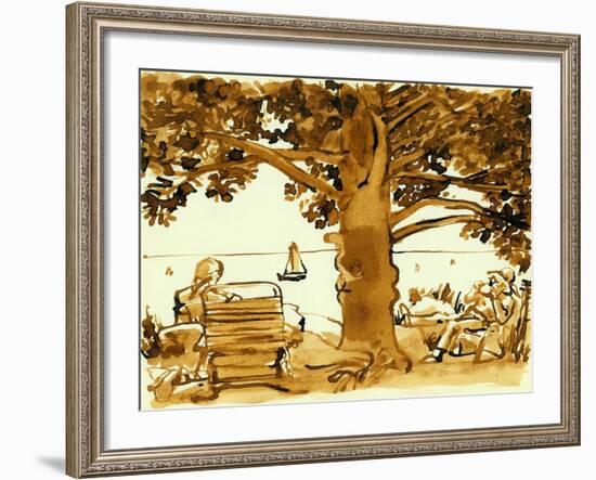 Picnic on the Maine Coast, 1975, ink drawing-null-Framed Giclee Print