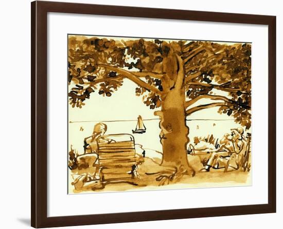 Picnic on the Maine Coast, 1975, ink drawing-null-Framed Giclee Print