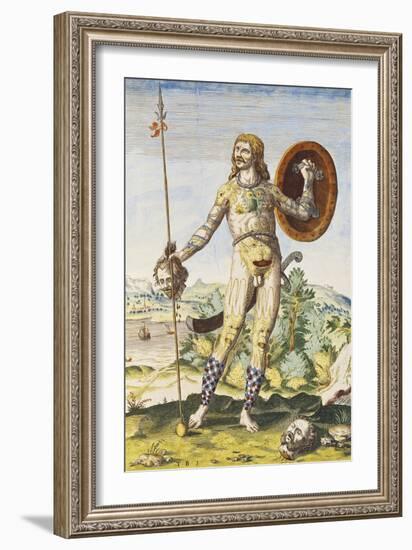 Pictish Man, from "Admiranda Narratio...", 1585-88-John White-Framed Giclee Print