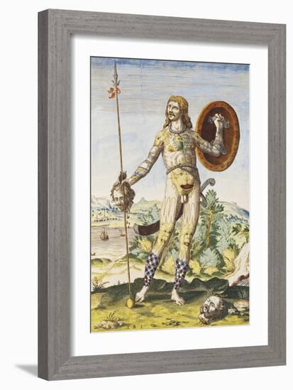 Pictish Man, from "Admiranda Narratio...", 1585-88-John White-Framed Giclee Print