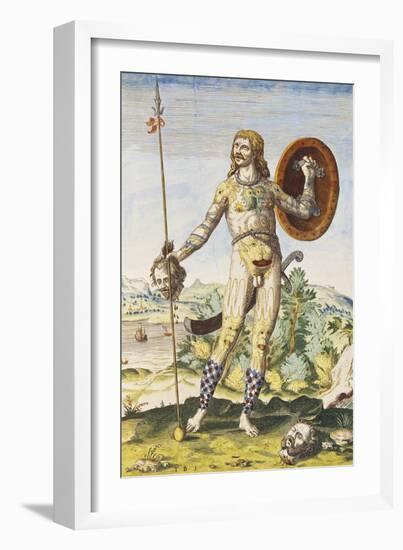 Pictish Man, from "Admiranda Narratio...", 1585-88-John White-Framed Giclee Print