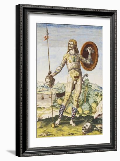 Pictish Man, from "Admiranda Narratio...", 1585-88-John White-Framed Giclee Print