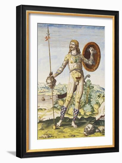 Pictish Man, from "Admiranda Narratio...", 1585-88-John White-Framed Giclee Print