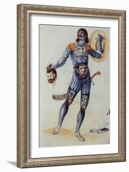 Pictish Man Holding a Human Head-John White-Framed Giclee Print