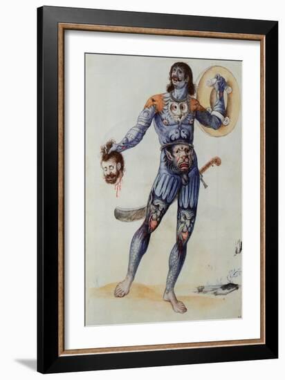 Pictish Man Holding a Human Head-John White-Framed Giclee Print