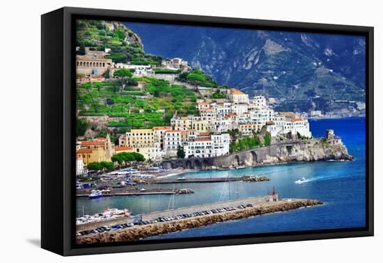 Pictorial Coastal Town Amalfi , Italy-Maugli-l-Framed Premier Image Canvas
