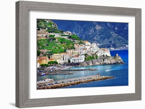 Pictorial Coastal Town Amalfi , Italy-Maugli-l-Framed Photographic Print