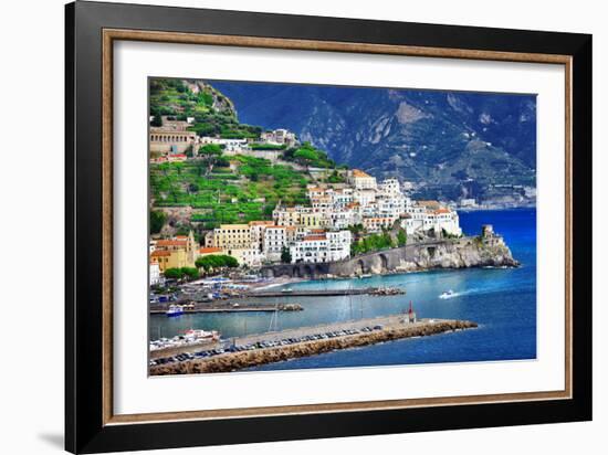 Pictorial Coastal Town Amalfi , Italy-Maugli-l-Framed Photographic Print