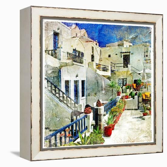 Pictorial Courtyards Of Santorini -Artwork In Painting Style-Maugli-l-Framed Stretched Canvas