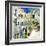 Pictorial Courtyards Of Santorini -Artwork In Painting Style-Maugli-l-Framed Art Print