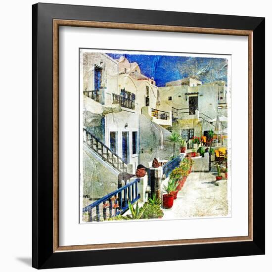Pictorial Courtyards Of Santorini -Artwork In Painting Style-Maugli-l-Framed Art Print
