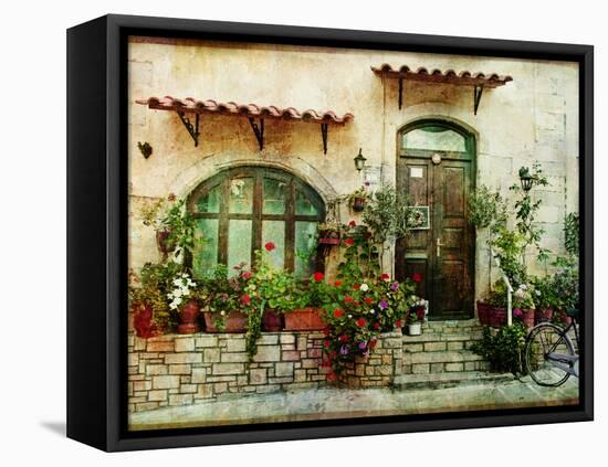 Pictorial Greek Villages Artwork in Retro Style-Maugli-l-Framed Premier Image Canvas