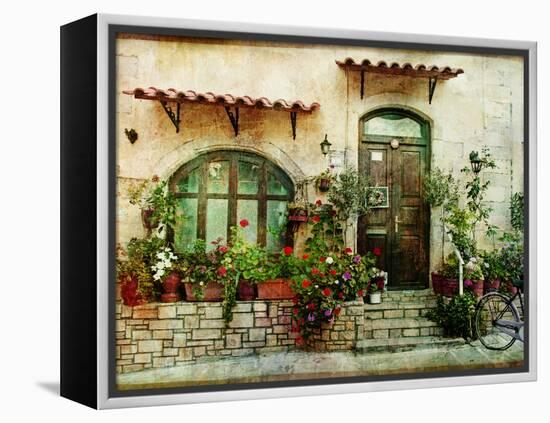 Pictorial Greek Villages Artwork in Retro Style-Maugli-l-Framed Premier Image Canvas