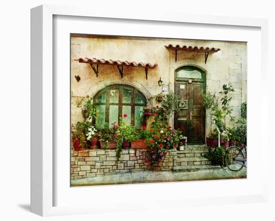 Pictorial Greek Villages Artwork in Retro Style-Maugli-l-Framed Photographic Print