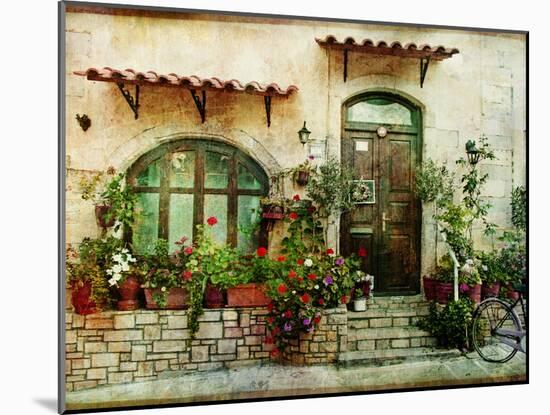 Pictorial Greek Villages Artwork in Retro Style-Maugli-l-Mounted Photographic Print