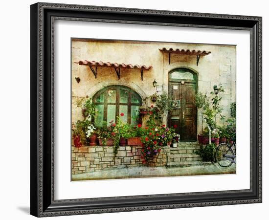 Pictorial Greek Villages Artwork in Retro Style-Maugli-l-Framed Photographic Print