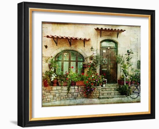 Pictorial Greek Villages Artwork in Retro Style-Maugli-l-Framed Photographic Print