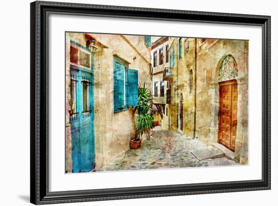 Pictorial Old Streets Of Greece - Picture In Painting Style-Maugli-l-Framed Art Print