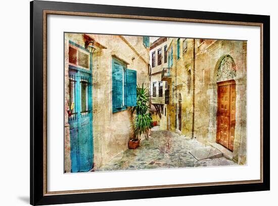 Pictorial Old Streets Of Greece - Picture In Painting Style-Maugli-l-Framed Art Print