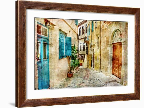 Pictorial Old Streets Of Greece - Picture In Painting Style-Maugli-l-Framed Art Print