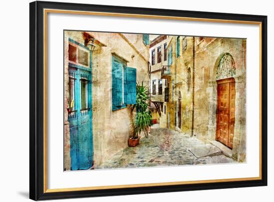 Pictorial Old Streets Of Greece - Picture In Painting Style-Maugli-l-Framed Art Print