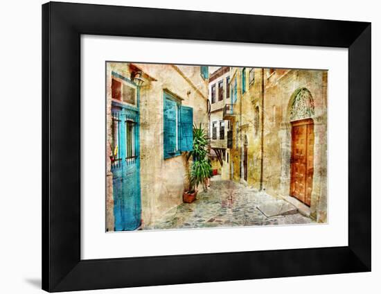 Pictorial Old Streets Of Greece - Picture In Painting Style-Maugli-l-Framed Art Print