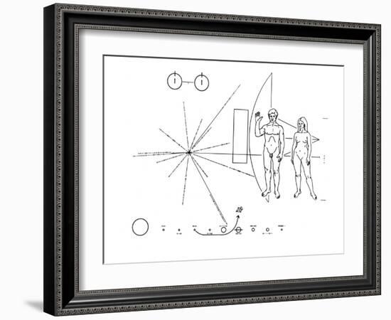 Pictorial Plaque of the Pioneer F Spacecraft Destined for Interstellar Space--Framed Photo
