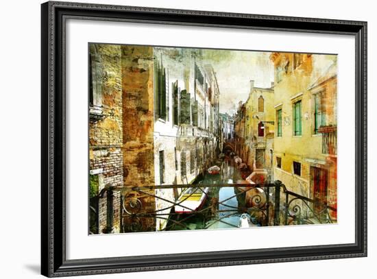 Pictorial Venetian Streets - Artwork In Painting Style-Maugli-l-Framed Premium Giclee Print