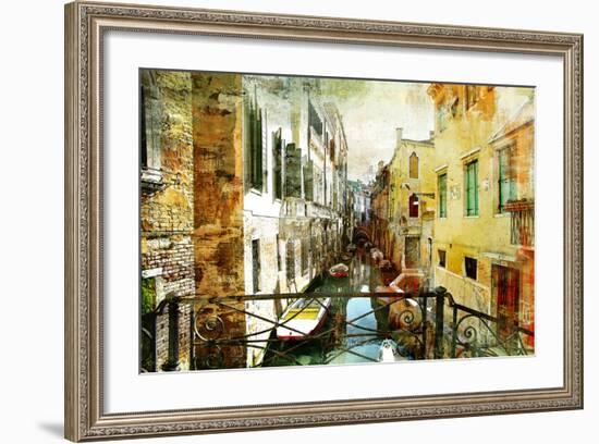 Pictorial Venetian Streets - Artwork In Painting Style-Maugli-l-Framed Premium Giclee Print