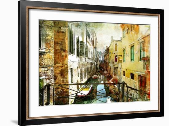 Pictorial Venetian Streets - Artwork In Painting Style-Maugli-l-Framed Premium Giclee Print