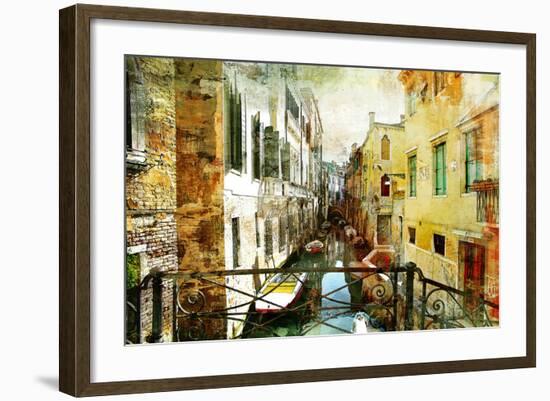 Pictorial Venetian Streets - Artwork In Painting Style-Maugli-l-Framed Premium Giclee Print