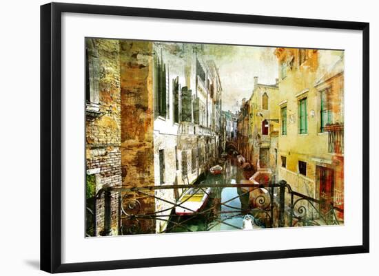 Pictorial Venetian Streets - Artwork In Painting Style-Maugli-l-Framed Premium Giclee Print