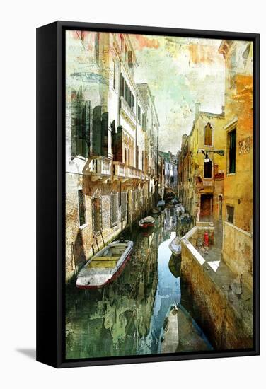 Pictorial Venetian Streets - Artwork In Painting Style-Maugli-l-Framed Stretched Canvas