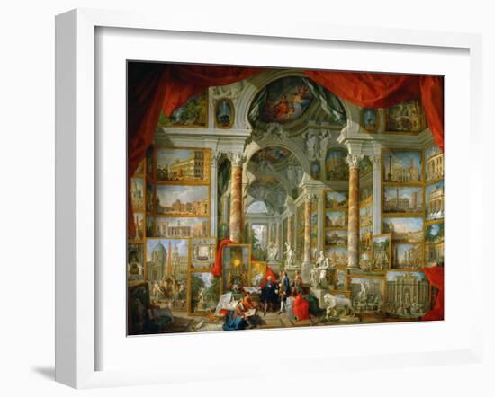 Picture Gallery with Views of Modern Rome (Modern Rom)-Giovanni Paolo Panini-Framed Giclee Print