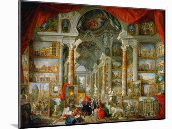 Picture Gallery with Views of Modern Rome (Modern Rom)-Giovanni Paolo Panini-Mounted Giclee Print