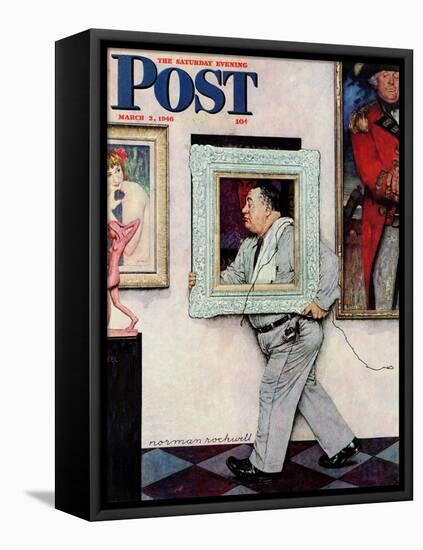 "Picture Hanger" or "Museum Worker" Saturday Evening Post Cover, March 2,1946-Norman Rockwell-Framed Premier Image Canvas