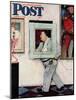"Picture Hanger" or "Museum Worker" Saturday Evening Post Cover, March 2,1946-Norman Rockwell-Mounted Giclee Print