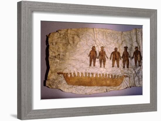 Picture made from seal gut skin with sewn on male and female figures with a umiaq (women's boat)-Werner Forman-Framed Giclee Print