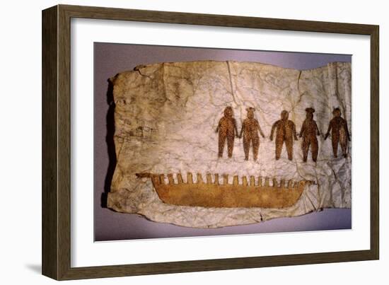 Picture made from seal gut skin with sewn on male and female figures with a umiaq (women's boat)-Werner Forman-Framed Giclee Print