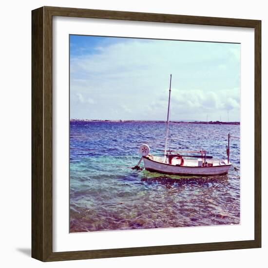 Picture of a Fishing Boat in Estany Des Peix Lagoon, in Formentera, Balearic Islands, Spain-nito-Framed Photographic Print