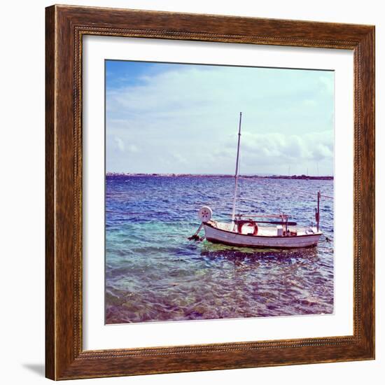 Picture of a Fishing Boat in Estany Des Peix Lagoon, in Formentera, Balearic Islands, Spain-nito-Framed Photographic Print
