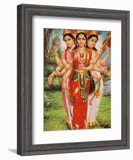 Picture of Hindu Goddesses Parvati, Lakshmi and Saraswati, India, Asia-Godong-Framed Photographic Print