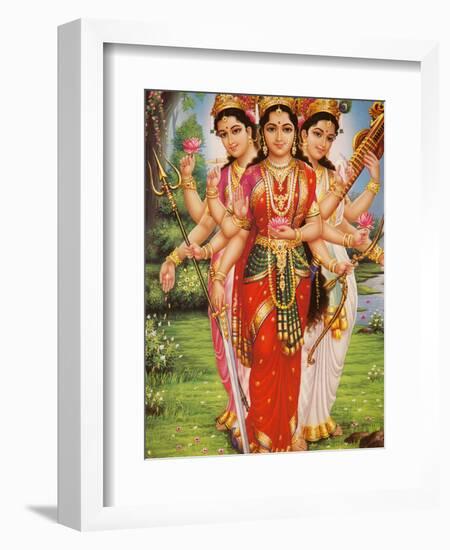 Picture of Hindu Goddesses Parvati, Lakshmi and Saraswati, India, Asia-Godong-Framed Photographic Print