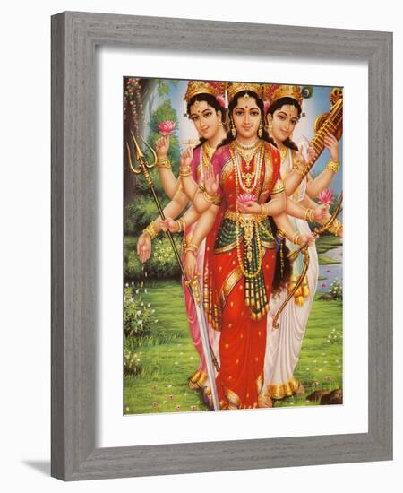 Picture of Hindu Goddesses Parvati, Lakshmi and Saraswati, India, Asia-Godong-Framed Photographic Print